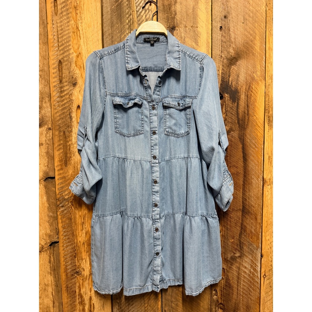 Denim Shirt Dress Womens M Western Cowgirl Tencel Babydoll Ranch Rodeo Boots